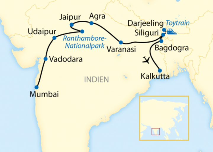 Karte Sonderzugreise Indien
