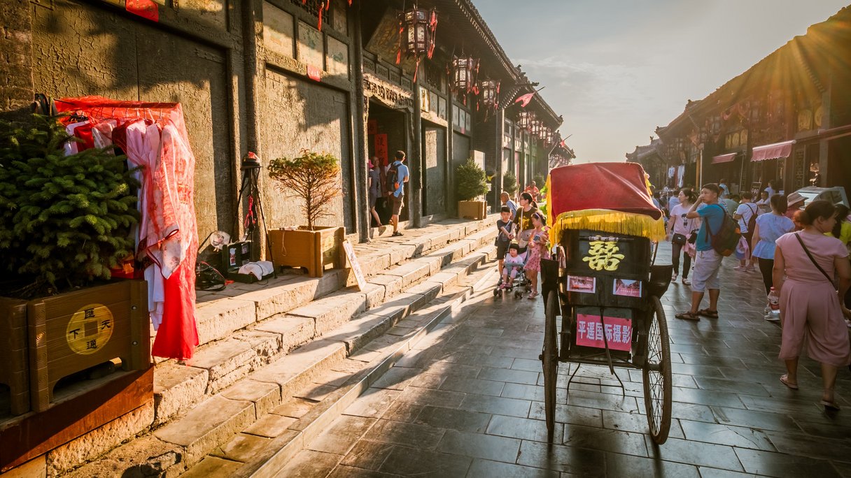 Horsecart in street in Pingyao, China 