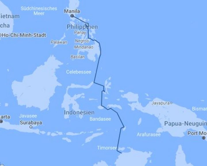 Routenkarte Schiffsreise Manila - Darwin