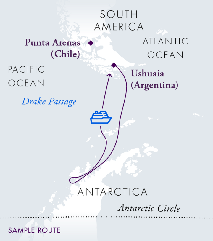 Routenkarte Kurzreise Antarktis mit Antarctica 21