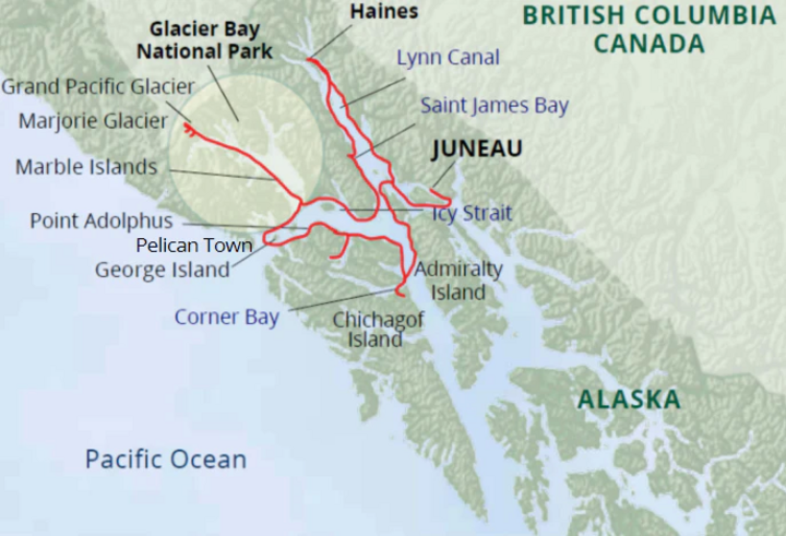 Routenkarte Alaskareise inkl. Haines mit Un-Cruise