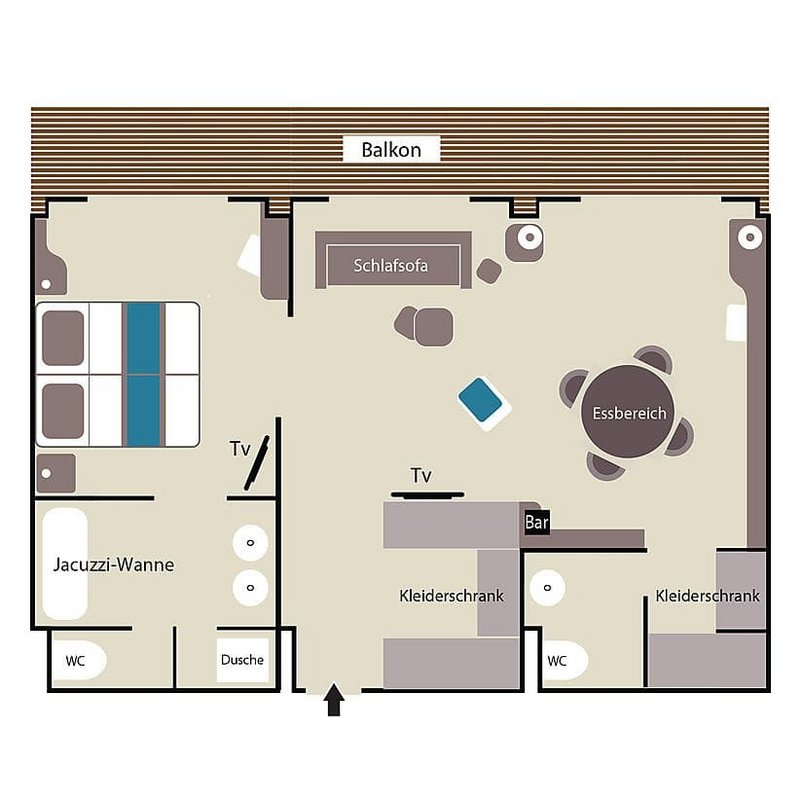 Kabinenplan der Eignerkabine auf einem Sister ship von Ponant