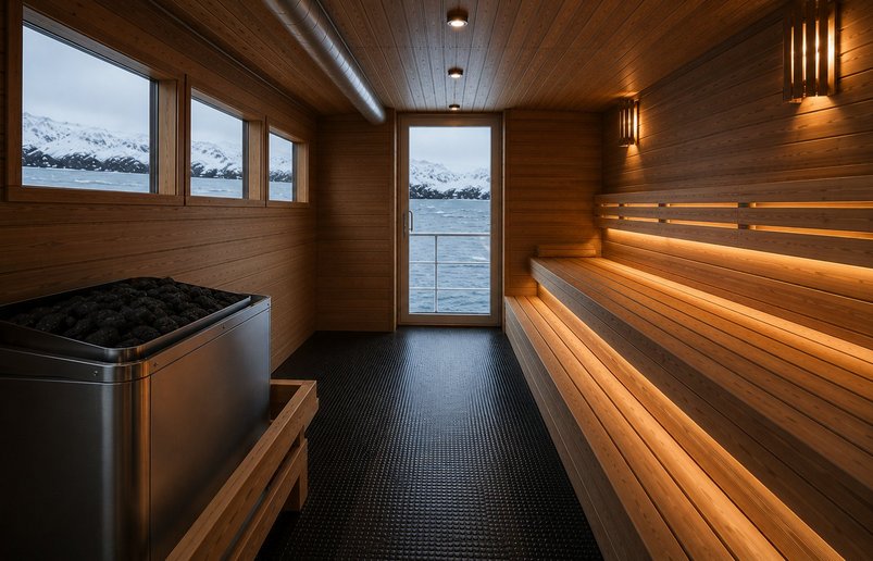 Sauna auf dem Expeditionskreuzfahrtschiff Adventurer Sauna auf dem Expeditionskreuzfahrtschiff Adventurer