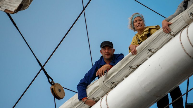 Auf einer Rahe auf der Statsraad Lehmkuhl