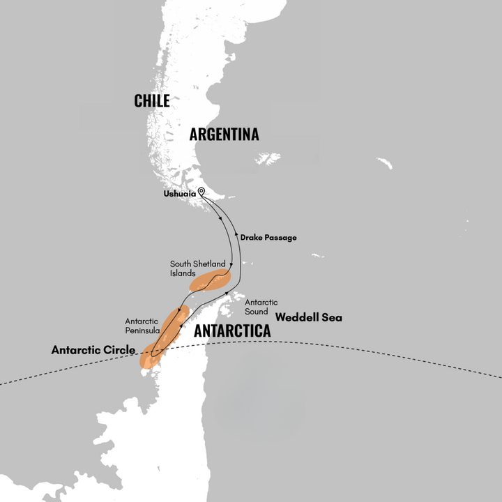 Routenkarte Antarktisreise mit Polarkreis der St. Helena