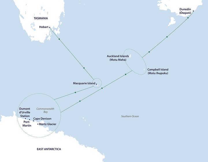 Routenkarte Mawson's Antarctica