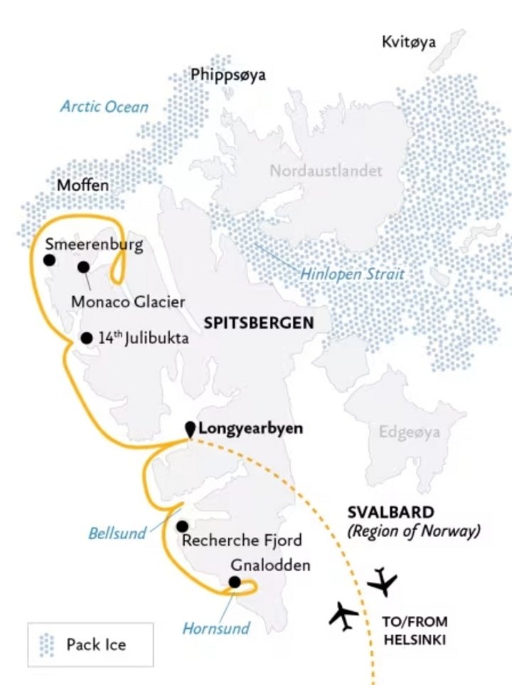 Routenkarte Spitzbergen Frühling Routenkarte Spitzbergen Frühling