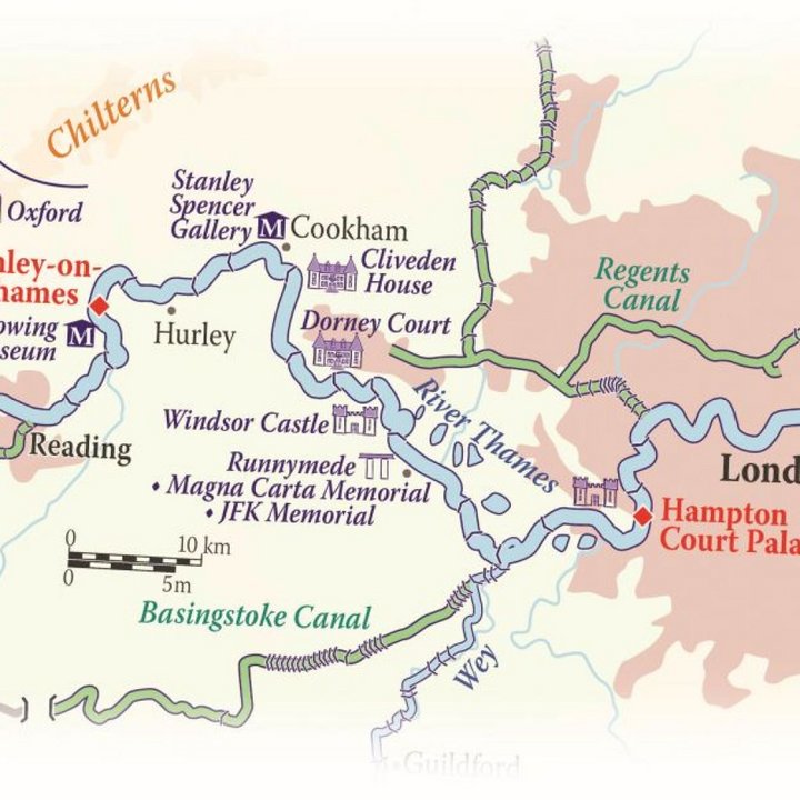 Routenkarte der Magna Carta Hotelschiffes auf der Themse