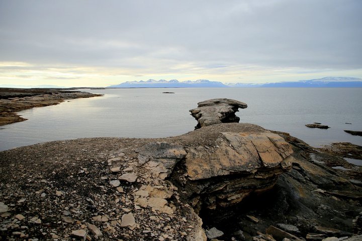 Landschaft mit Strand und Bucht in Spitzbergen