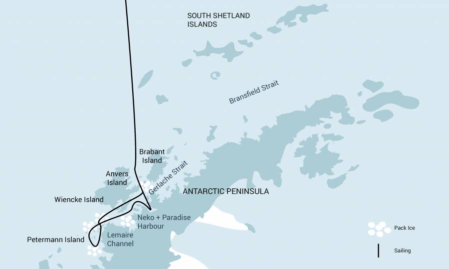 Routenkarte Antarktische Halbinsel